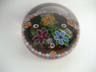 Paul Ysart Monart Glass Period Lampwork Flower Paperweight With Py Cane