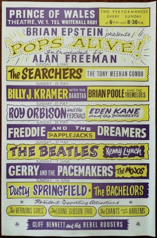 The Beatles Brian Epstein “pops Alive” Rare Beatles 1964 Flyer / Handbill