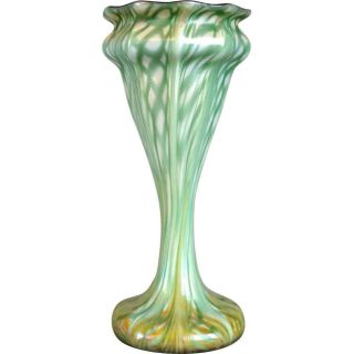 Antique American Quezal Art Nouveau Green Glass Floriform Vase C.  1910