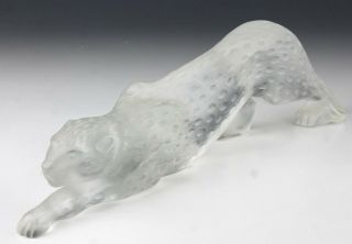 Signed Lalique French Art Glass Zeila Creeping Panther Frosted Figurine Nr Dms
