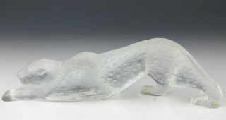 Signed LALIQUE French Art Glass ZEILA Creeping Panther Frosted Figurine NR DMS 2
