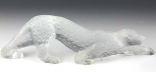 Signed LALIQUE French Art Glass ZEILA Creeping Panther Frosted Figurine NR DMS 4