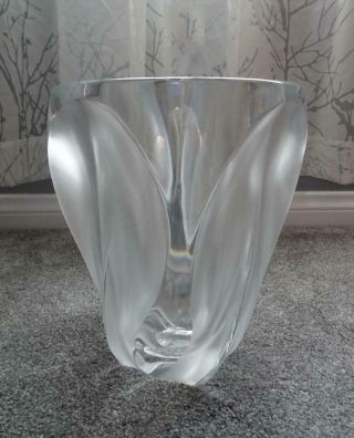 Lalique Ingrid Large Heavy Crystal Vase Retired Signed $3795 Luxury Retail Vtg