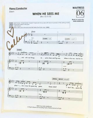 Waitress Music Sheet Autographed By Colleen Ballinger Broadway Musical Signed