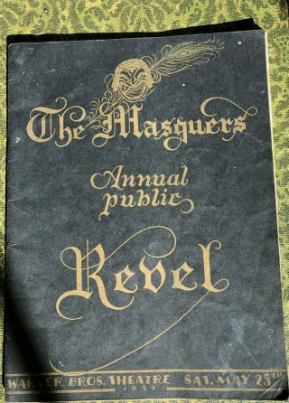 The Masquers " Annual Public Revel " Wb Theater 1929 Program Vaudeville Club