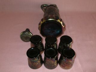 Northwood Carnival Glass Amethyst Grapes & Cable Whisky Decanter 6 Tumblers Rare 10