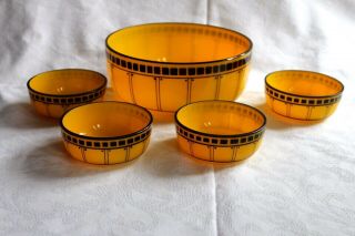 Antique Loetz Secessionist Enameled Tango Glass Dessert Bowls Set C 1915