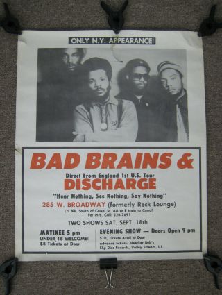 Bad Brains & Discharge 1980s Concert Poster Promo Punk Hardcore Rare Vintage