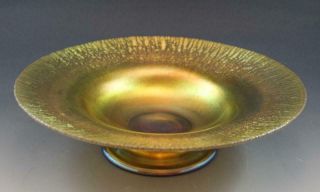 C1900 L.  C.  Tiffany Gold Lustre Favrile Art Glass Compote Pedestal Console Bowl