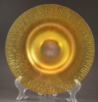 C1900 L.  C.  Tiffany Gold Lustre Favrile Art Glass Compote Pedestal Console Bowl 9