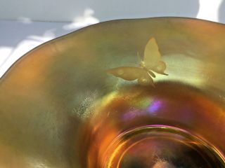 Antique Lct Louis Comfort Tiffany 12 " Gold Favrile Bowl With Old Label Butterfly