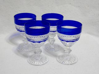 St Louis Trianon Cobalt Blue (cut - To - Clear) 5 - 1/2 " Continental Water Goblets (4)