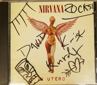 NIRVANA IN UTERO COBAIN SIGNED CD AUTOGRAPH BY ALL 3 WITH 12