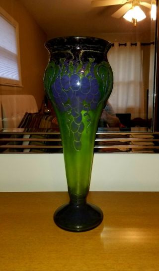 Signed Le Verre Francais 17 3/4inches Purple & Green Cameo Vase 2