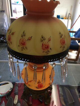 Fenton Hand Painted Lamp With Prisms Lights Top & Bottom 11
