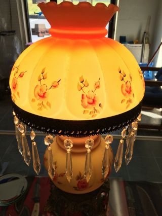 Fenton Hand Painted Lamp With Prisms Lights Top & Bottom