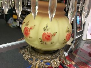 Fenton Hand Painted Lamp With Prisms Lights Top & Bottom 5