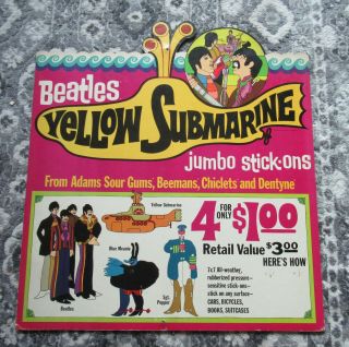 Beatles RARE 1968 YELLOW SUBMARINE IN - STORE PROMOTIONAL DISPLAY FOR ' STICK ONS 2