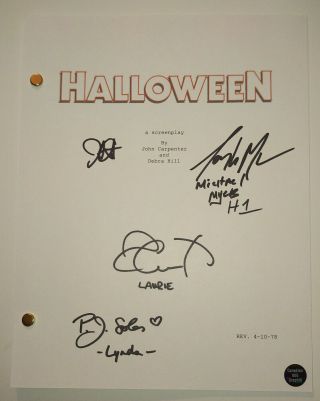 Halloween 4x Hand Signed Script Jamie Lee Curtis John Carpenter Pj Soles