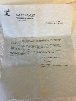 Actor JAMES DEAN Signed Autographed Baseball w/ Barry Halper Letter 10