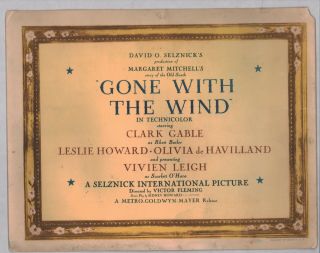 Gone With Wind Title Lobby Card (verygood) 