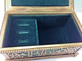 American Tiffany Studios York Gilt Bronze Beaded & Glass Jewelry Box 11