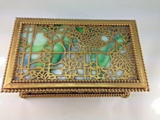American Tiffany Studios York Gilt Bronze Beaded & Glass Jewelry Box 3
