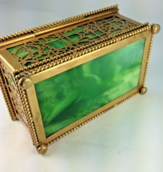 American Tiffany Studios York Gilt Bronze Beaded & Glass Jewelry Box 8