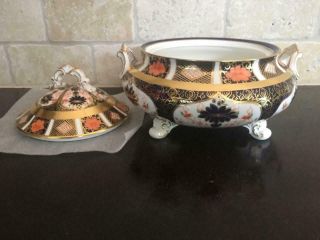 Old Imari 1128 Holiday Tureen Royal Crown Derby Rare FOOTED Covered Serving Bowl 2