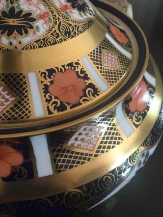Old Imari 1128 Holiday Tureen Royal Crown Derby Rare FOOTED Covered Serving Bowl 7