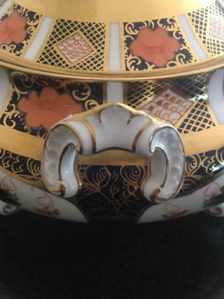 Old Imari 1128 Holiday Tureen Royal Crown Derby Rare FOOTED Covered Serving Bowl 9