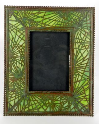 Tiffany Studios York 17 Pine Needle Bronze Green Slag Glass Picture Frame