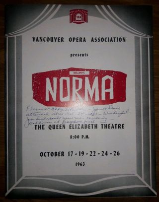 1963 Playbill Queen Elizabeth Theatre Joan Sutherland Norma 00234