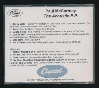 Beatles PAUL McCARTNEY ULTRA RARE 2005 ' ACCOUSTIC EP ' IN - HOUSE ONLY CAPITOL CD 2