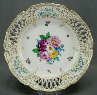 Kpm Berlin Hand Painted Dresden Floral Reticulated & Gold Dinner Plate 1780 - 1820