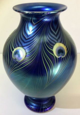 Vintage,  Early Orient and Flume Vase,  Blue Aurene Peacock Feathers,  1980 2