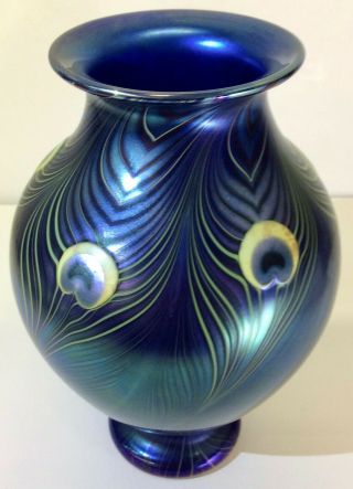 Vintage,  Early Orient and Flume Vase,  Blue Aurene Peacock Feathers,  1980 3