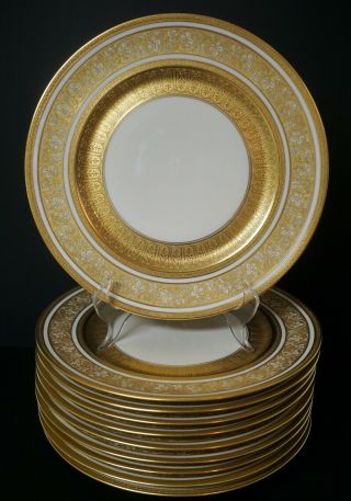 10 Heinrich & Co Gold Encrusted Gilt Cabinet Dinner Plates -
