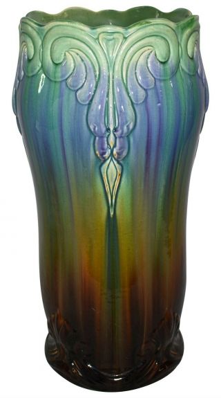 Owens Pottery Majolica Colorful Umbrella Stand