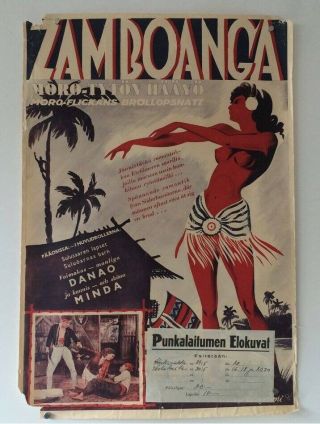 Zamboanga Finnish Poster - 1937 Ultra Rare Naked Natives Exploitation