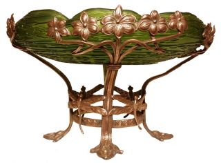 Loetz Pallme Konig Art Nouveau Dragonfly Whiplash Bowl Bronze Ormolu Kralik 1900