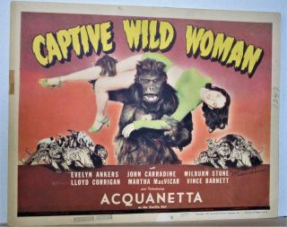 Set Of 8 1943 Captive Wild Woman Lobby Cards Acquanetta,  5 Signed Milburn Stone