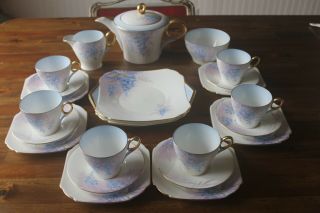 Shelley Tea Set 24 Pc Wisteria Cup Saucer Pot Teacup Teapot Trio Art Deco Blue