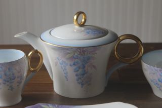 Shelley Tea Set 24 pc Wisteria Cup Saucer Pot teacup teapot trio Art Deco blue 3