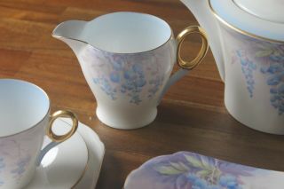 Shelley Tea Set 24 pc Wisteria Cup Saucer Pot teacup teapot trio Art Deco blue 4