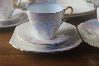 Shelley Tea Set 24 pc Wisteria Cup Saucer Pot teacup teapot trio Art Deco blue 5