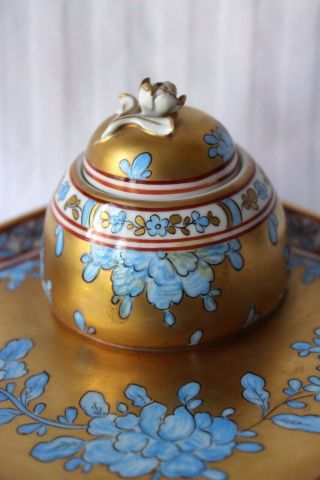 Antique Dresden Carl Thieme porcelain inkwell tray c 1900 2