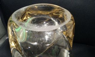 DAUM NANCY FRANCE ART GLASS VASE CLEAR GOLD COLOR ART DECO MID CENTURY MODERN 12