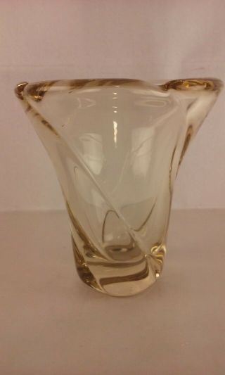 DAUM NANCY FRANCE ART GLASS VASE CLEAR GOLD COLOR ART DECO MID CENTURY MODERN 2