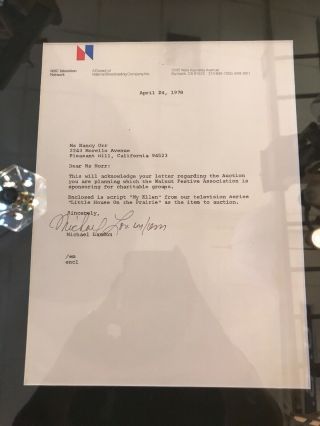 Michael Landon Signed Little House On The Praire Script Letter & Envelope Framed 2